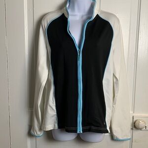 Izod Women’s Cool FX Dry White Black Blue Full Zip Jacket Size L